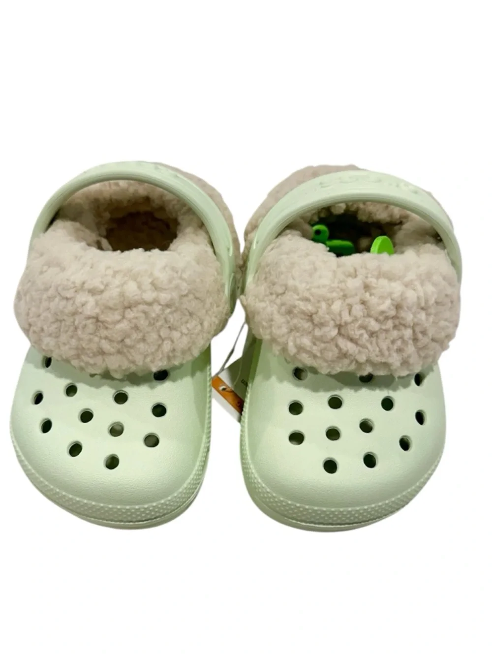 NWT Crocs Classic Blitzen IV Clog K Lime Green Fuzzy Lined Kids Shoes - Size: C4